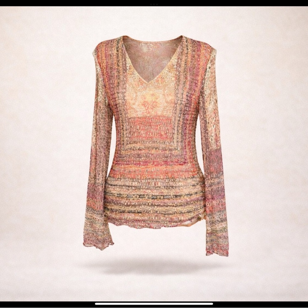 Vintage Origami IMOGIRO Vintage Mesh Boho Top Made USA Medium Y2K